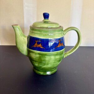 Enesco Yuletide by the Fireside Green Ceramic Teapot w/ Lid – Reindeer Design 20